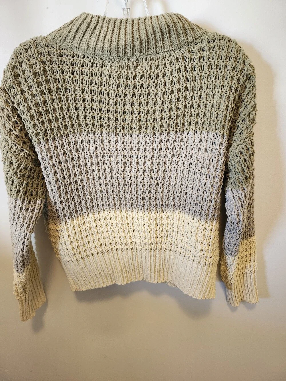 Hazel Moon Colorblock Knit Crewneck Sweater in Olive, Gray & Cream